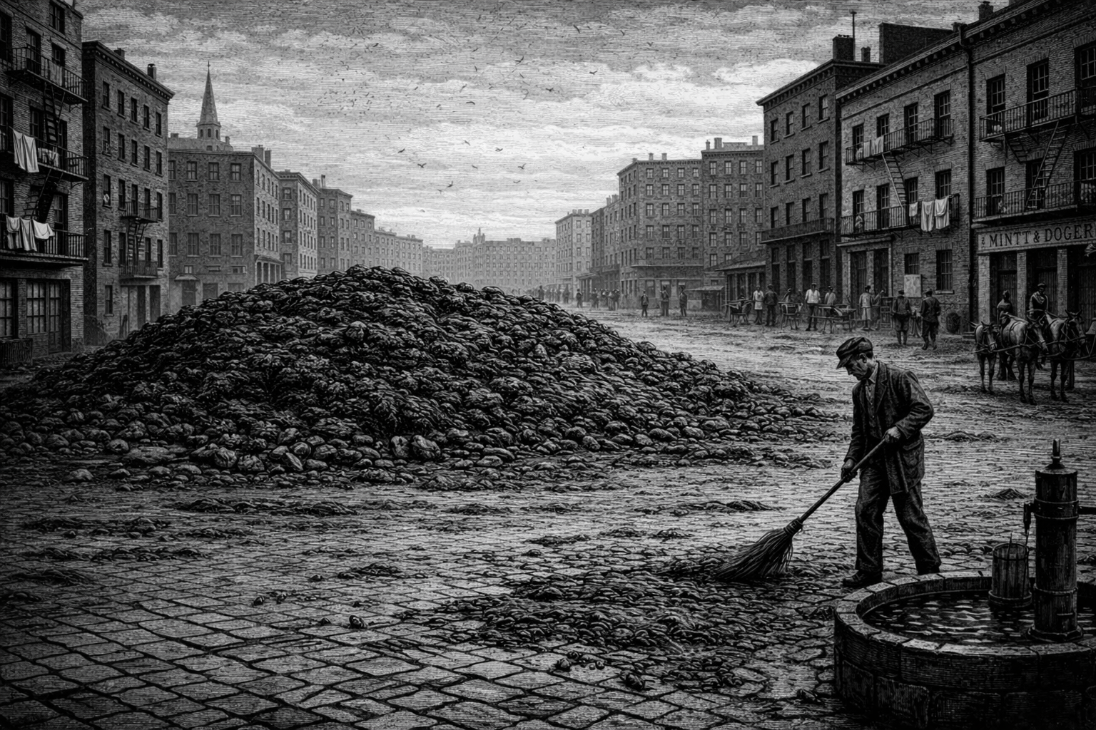 A modest manure pile, a crossing sweeper